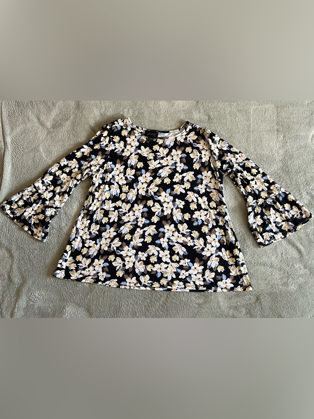 J. Jill Black Floral Bell-Sleeve Top